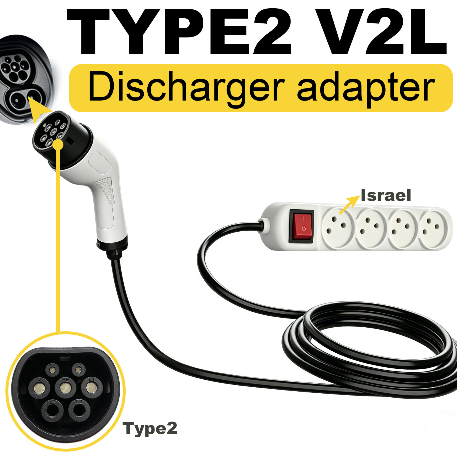 Outdoor Power Outlet - Typ2 V2L Entladeadapter Israel-Steckdose EV zu